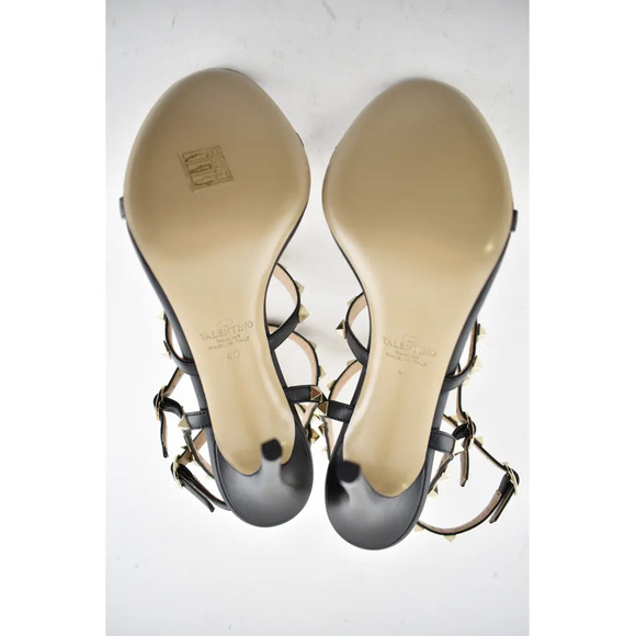 Valentino Rockstud 105 Black Leather Stud Caged Ankle Strap Sandal Heel Pump 40 - Picture 12 of 12